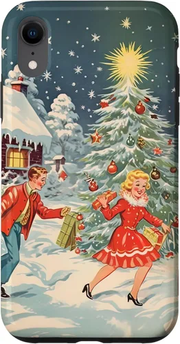 Vista 24 de iPhone 16 Vintage 1950s Nostalgia Christmas Snowflakes Christmas Tree Case