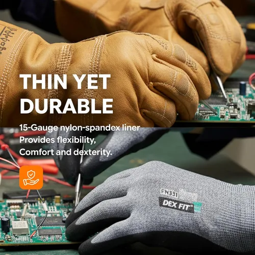 Vista 4 de DEX FIT Prime - Guantes de trabajo de nitrilo FN331, ajuste cómodo 3D, agarre antideslizante, duraderos, delgados, ligeros y frescos, compatibles