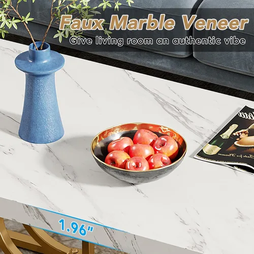 Vista 6 de LITTLE TREE Mesa de centro moderna de 47 pulgadas, mesa de cóctel de mármol sintético, mesa de té, muebles decorativos para sala de estar