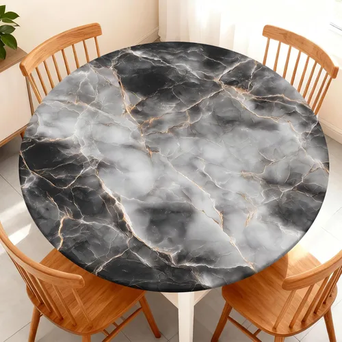 Vista 35 de Mantel redondo ajustable con diseño de borde elástico, impermeable, resistente a las manchas, lavable, se adapta a mesas redondas de 32 a 36