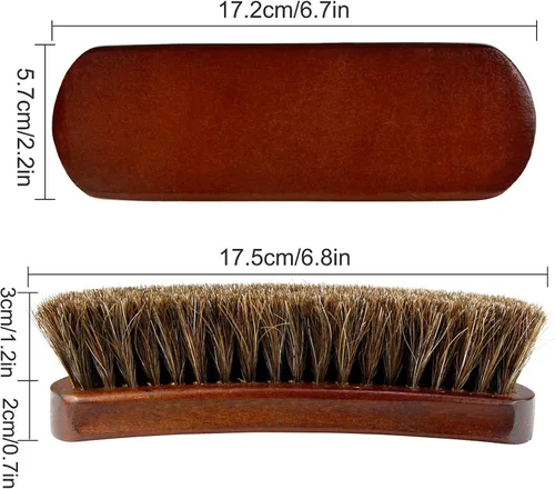 Vista 3 de 2 cepillos de pelo de caballo, cepillo de brillo de zapatos de caballo alemán, juego de cepillos de detalles, cepillo de limpieza de gamuza
