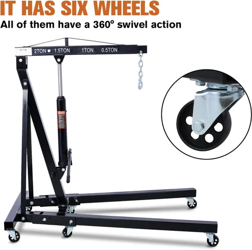 Vista 3 de Alzamiento de motor de recogedor de cerezas, soporte de motor plegable resistente con 6 ruedas giratorias de hierro, elevador de grúa de motor Negro
