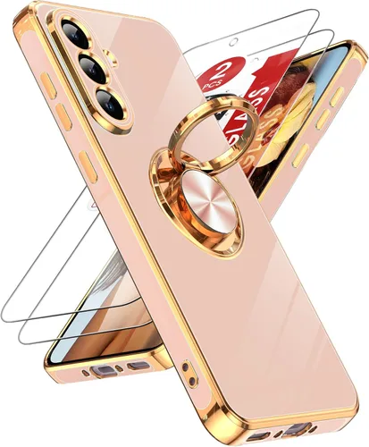 Vista 28 de LeYi Funda para teléfono Galaxy A12: con protector de pantalla de vidrio templado [paquete de 2] Soporte de anillo giratorio de 360°, soporte Rosa