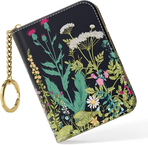 Vista 21 de Nipichsha Tarjetero para Tarjetas de Crédito, Tarjetero Pequeño de RFID para Mujeres, Tarjetero de Cuero Delgado, Modas Hoja de arte abstracto