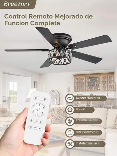 Vista 6 de Ventiladores de techo de montaje empotrado de 52 pulgadas con luces y control remoto, 5 aspas de doble cara, motor CC reversible de 6 velocidades