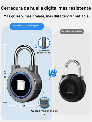 Vista 6 de Candado de huellas dactilares, bloqueo Bluetooth, aplicación móvil, candado inteligente con biometría sin llave, resistente al agua, adecuado