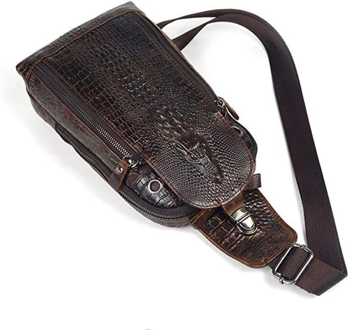 Vista 5 de Mochila estilo bandolera de piel para hombres y mujeres, bandolera de hombro, al pecho, mochila de uso diario para viajes, al aire libre