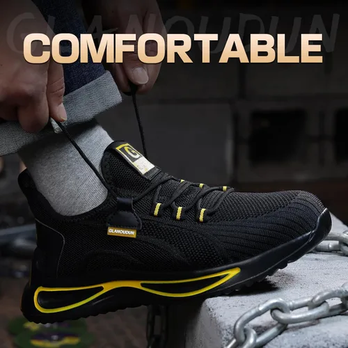 Vista 5 de GLANOUDUN Zapatos de punta de acero para hombre, zapatos de trabajo ligeros para hombres, zapatos de seguridad indestructibles para hombres, zapatos