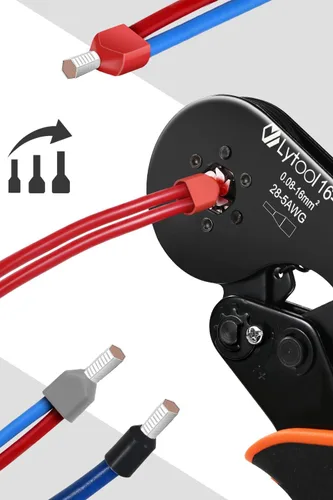 Vista 6 de Lytool Kit de Herramienta de Engarzado de Férulas, Engarzadora de Trinquete Hexagonal para 28-5 AWG, Férulas de Cable Aisladas, Engarzadora
