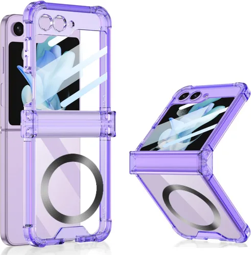 Vista 12 de Funda magnética integrada con protector de pantalla para Samsung Galaxy Z Flip 5 4, compatible con MagSafe, protección de bisagra completa, funda