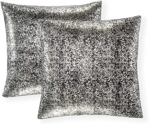 Vista 77 de Xinrjojo Juego de 2 almohadas brillantes en negro y dorado, almohadas suaves y brillantes decorativas, juego de fundas de almohada cuadradas negras