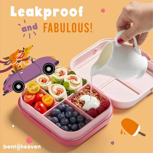 Vista 4 de Bentoheaven Lonchera Bento para niños, 3 compartimentos, 30 onzas, rosa Rosa coral