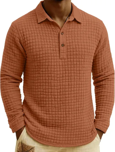 Vista 7 de Polo de punto para hombre, manga larga, ligero, informal, con cuello