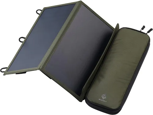 Vista 9 de NESTOUT Panel solar portátil, puertos USB-C y USB-A, cargador solar de 14 W para campamento, nailon Ripstop repelente al agua, diseño compacto