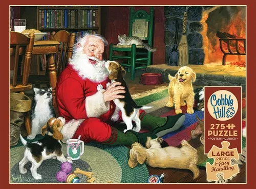 Vista 6 de Cobble Hill - Rompecabezas de 275 piezas de fácil manejo, juego de Papá Noel, póster de muestra incluido