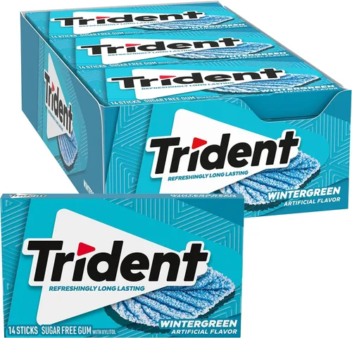 Vista 20 de 12 paquetes de 14 unidades cada uno; es decir, en total son 168 unidades de goma de mascar Trident Bubblegum sin azúcar sabor chicle. Accesorios