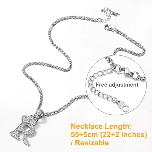 Vista 8 de U7 Collar de letras A-Z para hombres y mujeres chapado en oro de 18 quilates con cadena de nombre de 22 a 24 pulgadas color plata y oro negro