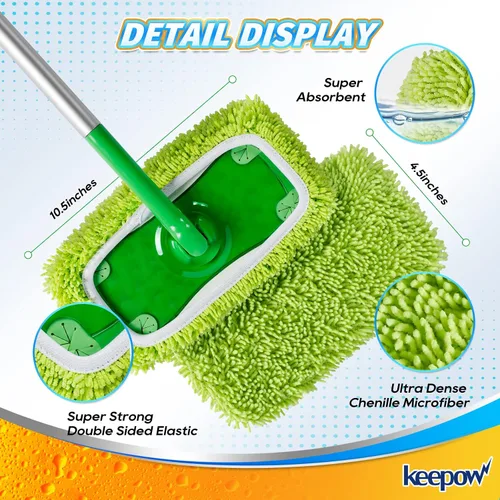 Vista 3 de KEEPOW - Juego de 2 almohadillas de microfibra de felpilla reutilizables compatibles con Swiffer Sweeper Paños de barrido secos lavables