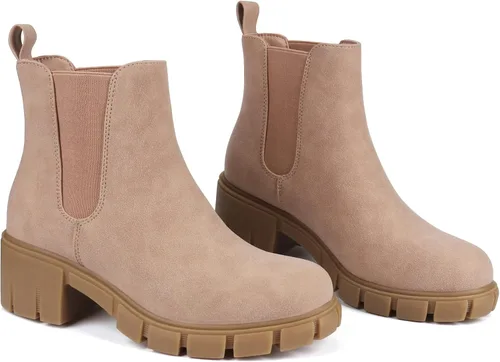 Vista 30 de starmerx Botines de plataforma para mujer, botas Chelsea elásticas, tacón medio, botines sin cordones