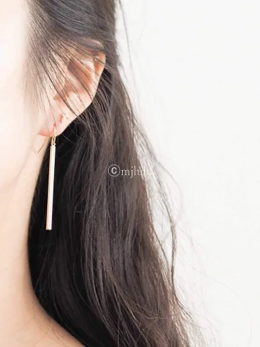 Vista 5 de Minimalist Rose Gold Plated Long Vertical Bar Drop Earrings - Hypoallergenic, Versatile Geometric Design Fashion Jewelry for Women by MJLULU