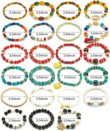 Vista 2 de VONRU - Conjuntos de pulseras bohemias para mujer, 6 juegos de pulseras elásticas apilables multicolor, estilo hippie, joyas finas