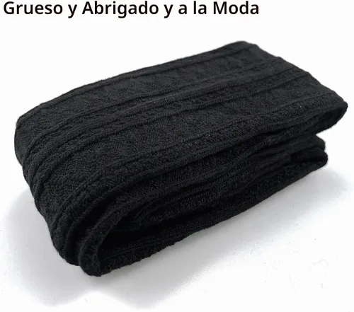 Vista 5 de Bestjybt Calcetines altos hasta el muslo para mujer de algodón con punto trenzado por encima de la rodilla, medias tipo bota, calentadores de Negro