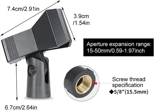 Vista 4 de 2 clips de micrófono, soporte de clip de micrófono ajustable para soporte de micrófono, abrazadera de soporte de micrófono para micrófonos de mano