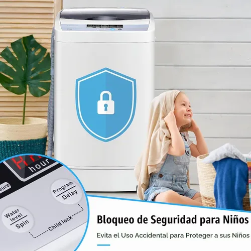 Vista 5 de COSTWAY Lavadora portátil, capacidad de 12 libras, lavadora completamente automática con 10 programas de lavado, pantalla LED, 8 niveles de agua
