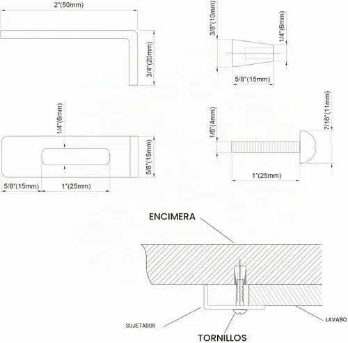 Vista 7 de Dowell 6011-10 - Clips para fregadero de baño, soportes para lavabo, 4 clips, tornillos y anclajes