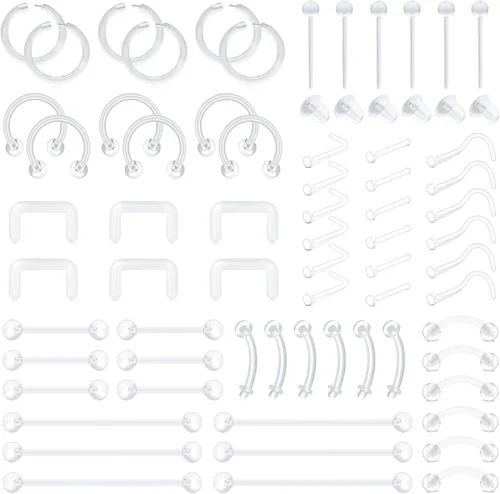 Vista 5 de D.Bella Kit de Retenedores de Piercing Transparentes Estilo Mix, Retenedores de Piercing Flexibles para Labios, Nariz, Cejas, Pezones, Lengua