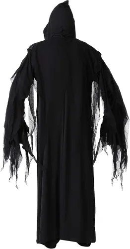 Vista 4 de Creepy Grim Reaper Costume, Standard Mesh-Reinforced Hooded Robe with Skeleton Hands for Adults