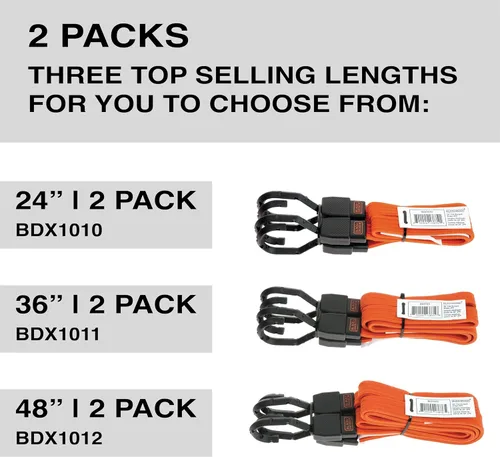 Vista 7 de BLACK+DECKER Correas elásticas planas de 48 pulgadas, paquete de 2 Non Scratch Steel-Core Hooks & Textured Grip Pad, Easily Stretch and Secure