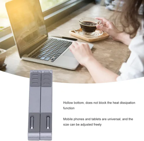 Vista 5 de Foldable Laptop Stand, Portable Multi Height Adjustable Ergonomic Laptop Stand for Mobile Phone Tablet Laptop Aluminum Alloy Silicone (Grey)