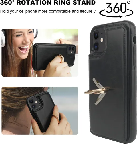Vista 4 de ONETOP Funda tipo cartera para iPhone 11 con tarjetero de crédito, color Negro