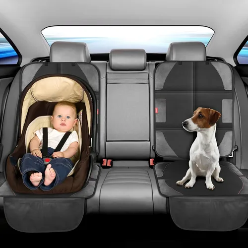 Vista 7 de Protector de asiento de automóvil con acolchado más grueso, tela 600D impermeable protector de asiento de bebé con bolsillos de almacenamiento