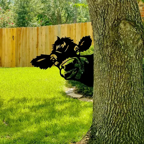 Vista 2 de TOKLYUIE Arte metálico de animales Peeping – Arte metálico de granja con vaca asomada para decoración de jardín, granja al aire libre, patio