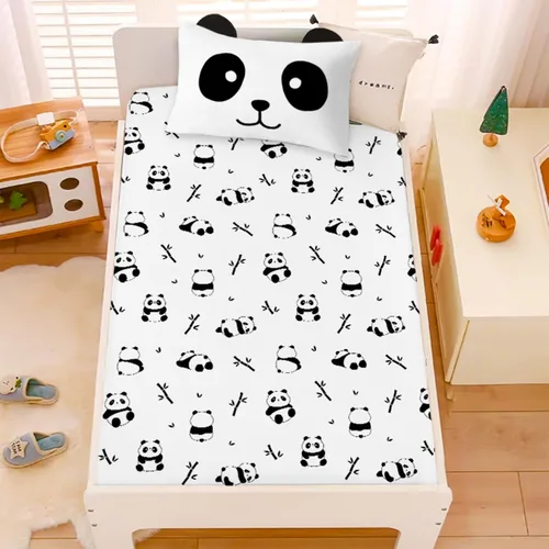 Vista 7 de MUSOLEI Sábanas Panda Sábanas ajustadas Lindas hojas de cama con conjunto de cama de animales 3D con orejas para niñas Conjunto de cama individual