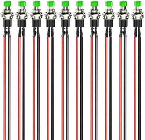 Vista 15 de Gebildet 10 piezas de botón de presión momentáneo mini precableado negro 3V-6V-12V-24V-230V/1A, SPST normalmente abierto ON/Off, botón redondo de 2