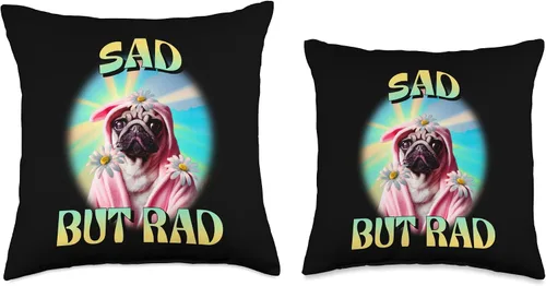 Vista 3 de Sad But Rad TShirt Funny Pug Throw Pillow