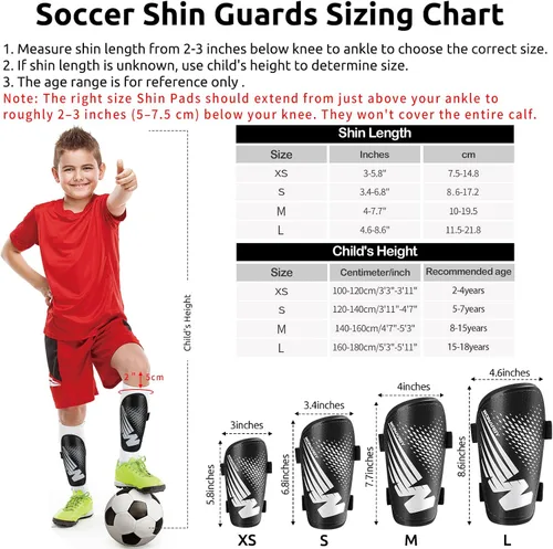 Vista 4 de Shin Guards Soccer Youth Kids - Shin Guard for Boys Girls Teenagers Toddler 2-18 Years Old - Football Shin Pads Protection Equipment with Adjustable