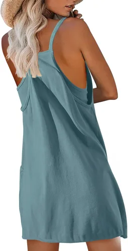 Vista 3 de Nirovien Vestido de tenis para mujer, mini vestido de entrenamiento con pantalones cortos, sin mangas, tirantes delgados, vestidos atléticos de golf