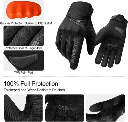 Vista 4 de INBIKE Guantes de invierno impermeables para motocicleta, con forro polar térmico, pantalla táctil, almohadilla de palma de TPR, amortiguación, Negro