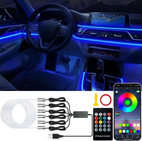 Vista 9 de Jushope - Luces LED para automóvil, luces interiores con control inalámbrico por aplicación/control remoto RF/botón, kit de iluminación ambiental