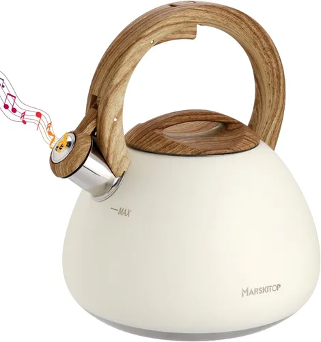 Vista 14 de MARSKITOP Tetera para estufa, tetera silbante para estufa, tetera de acero inoxidable de grado alimenticio con mango ergonómico Cool Touch, 2.6 Negro