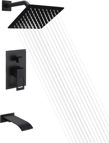 Vista 14 de sumerain Sistema de grifo para bañera y ducha con boquilla de cascada y cabezal de ducha de mano, válvula equilibrada de presión, oro cepillado