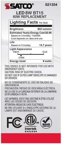 Vista 6 de Satco 6Pk 8w BT15 LED 2700K base mediana regulable - 60w equiv