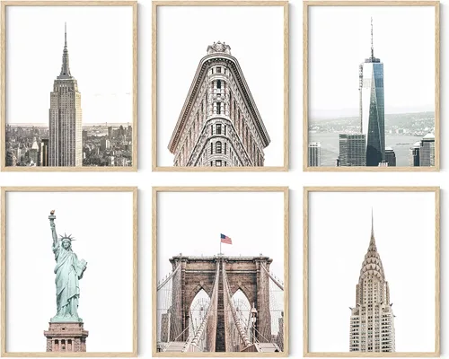 Vista 12 de HAUS AND HUES Arte de pared de rascacielos de la ciudad de Nueva York, juego de 6 carteles de horizonte de Nueva York, decoración moderna de pared