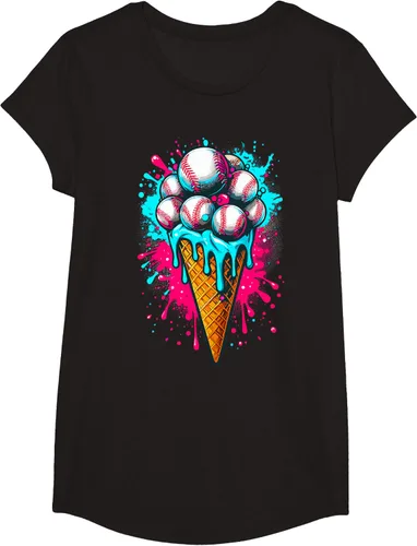 Vista 4 de Camiseta de béisbol de acuarela de helado de béisbol
