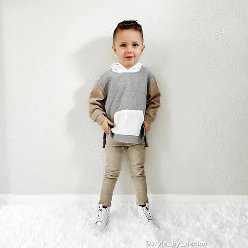 Vista 2 de MERSARIPHY Conjunto de ropa para bebé niño, sudadera con capucha de manga larga con bloques de color, sudadera con capucha, pantalones, trajes