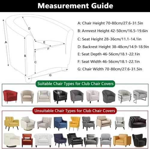 Vista 4 de SearchI Funda Elástica para Silla Club, Fundas Elásticas para Silla Barrel, Fundas Estampadas para Silla Tub, Funda de Elastano Suave para Sillón